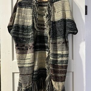 Striped Fringe Knit Cardigan